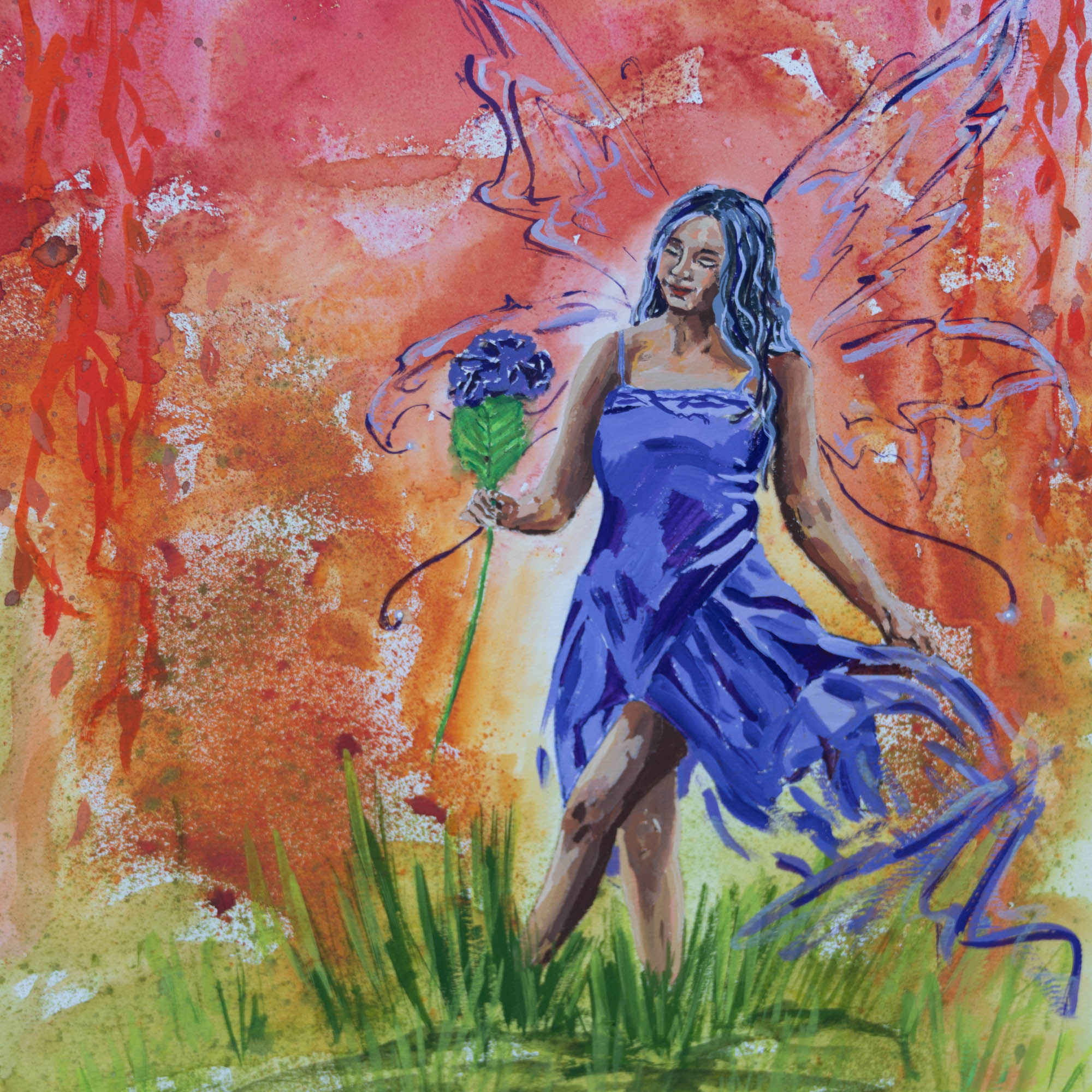 Purple flower fairy painting