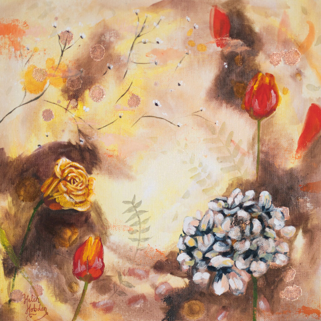 Abstract floral in yellows and neutral tones