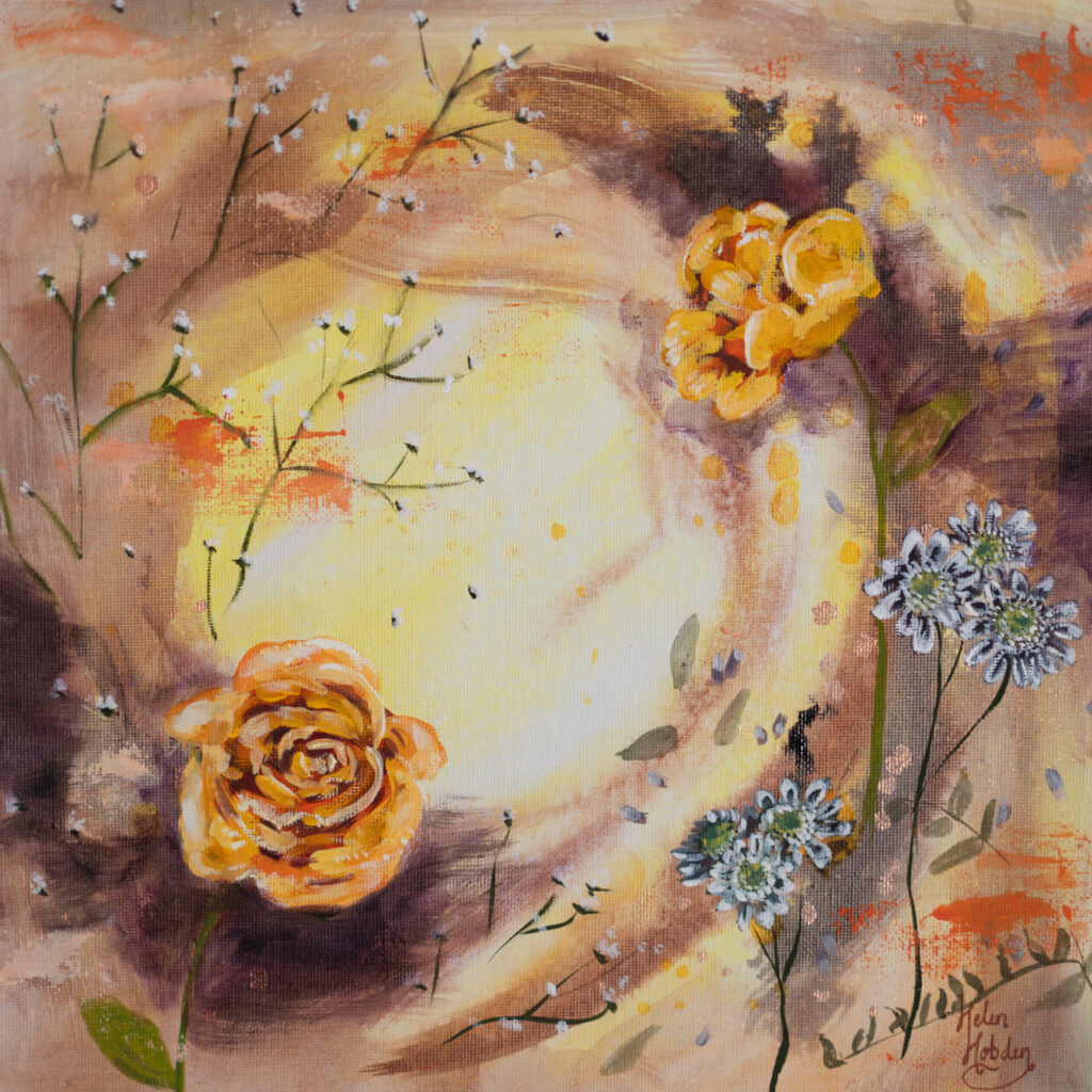 Floral oil painting in neutral colours