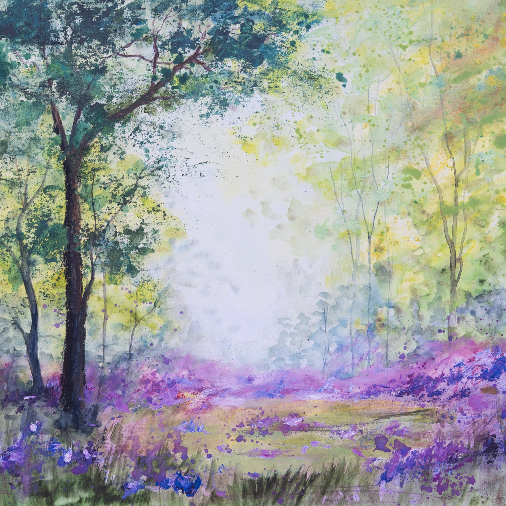 Semi abstract bluebell woodland painting